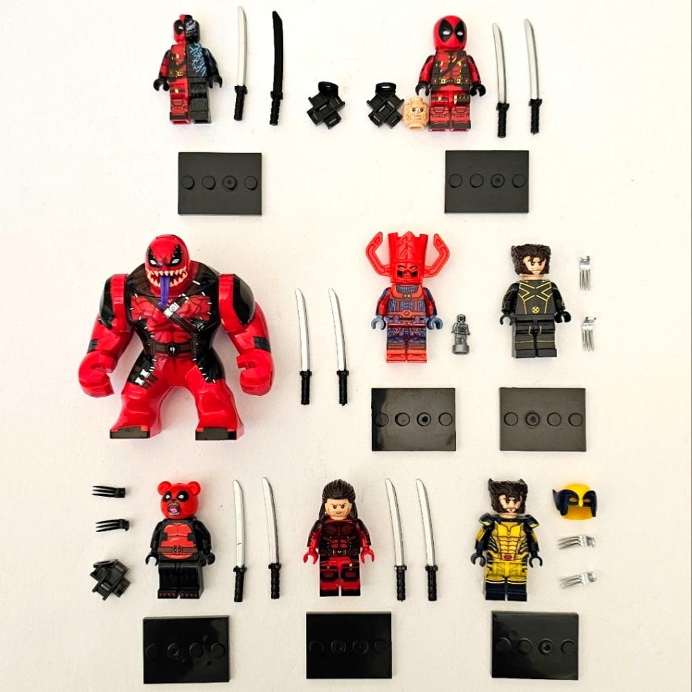 Lot of 8 Marvel Lego Compatible Deadpool and Wolverine Movie Minifigures